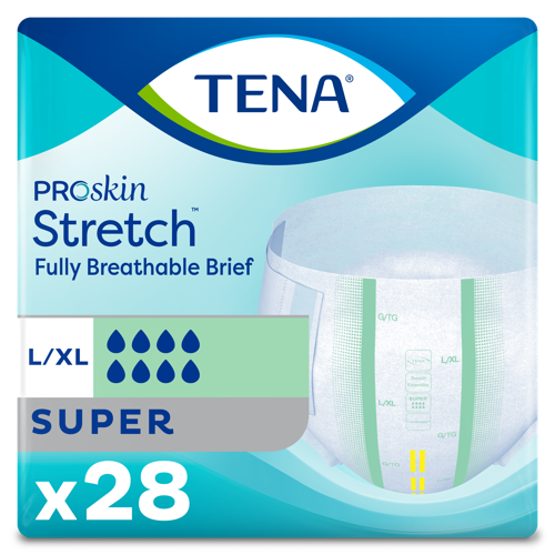 TENA Stretch Adult Incontinence Brief, Super Absorbency - Incontinence/Single Use - TENA - Large/X - Large - 28 Count - 768702679039