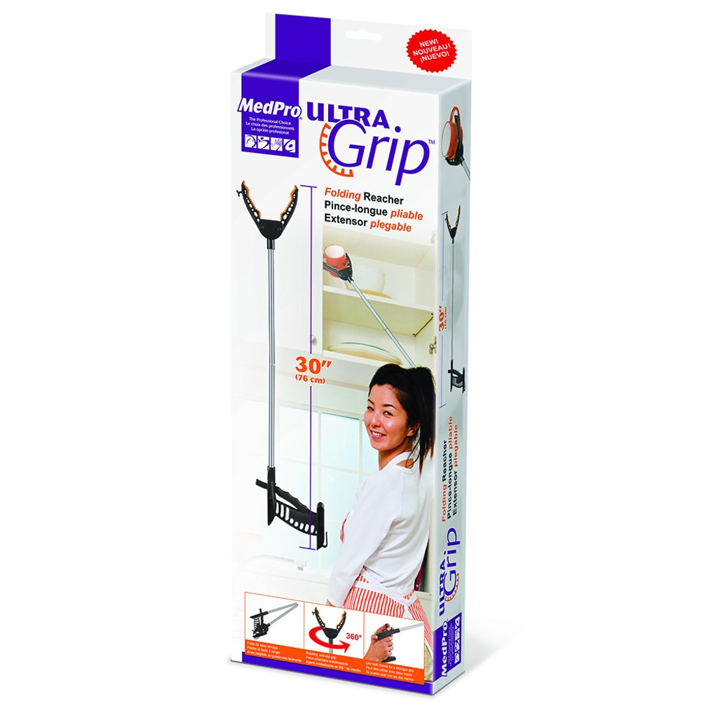 MedPro  Ultra Grip Folding Reacher Extender with Rubberized Clamp, Reach Assist Tool for Picking Up Objects - Daily Living/Reachers - MedPro Defense