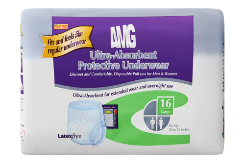 AMG Protective Underwear, Ultra - Absorbent - Incontinence/Single Use - AMG - Large - 16 Count - 775757600246