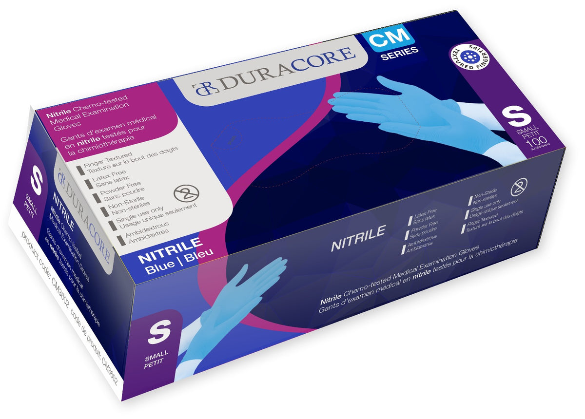 Duracore Blue Nitrile Chemo - tested Medical Examination Gloves, 3.2mil, Box of 100 - Daily Living/First Aid - Duracore - Small - 810511001379