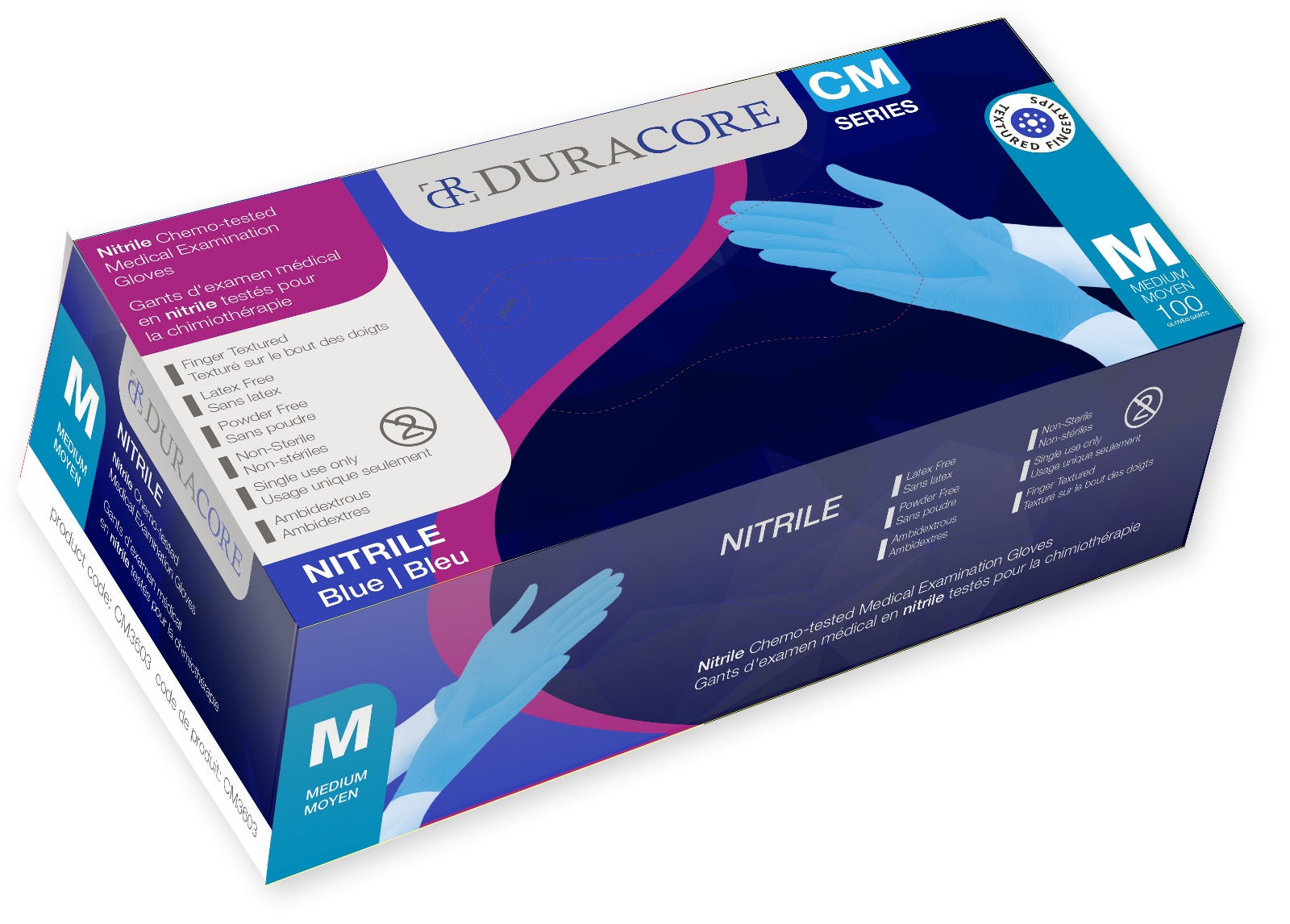 Duracore Blue Nitrile Chemo-tested Medical Examination Gloves, 3.2mil, Box of 100