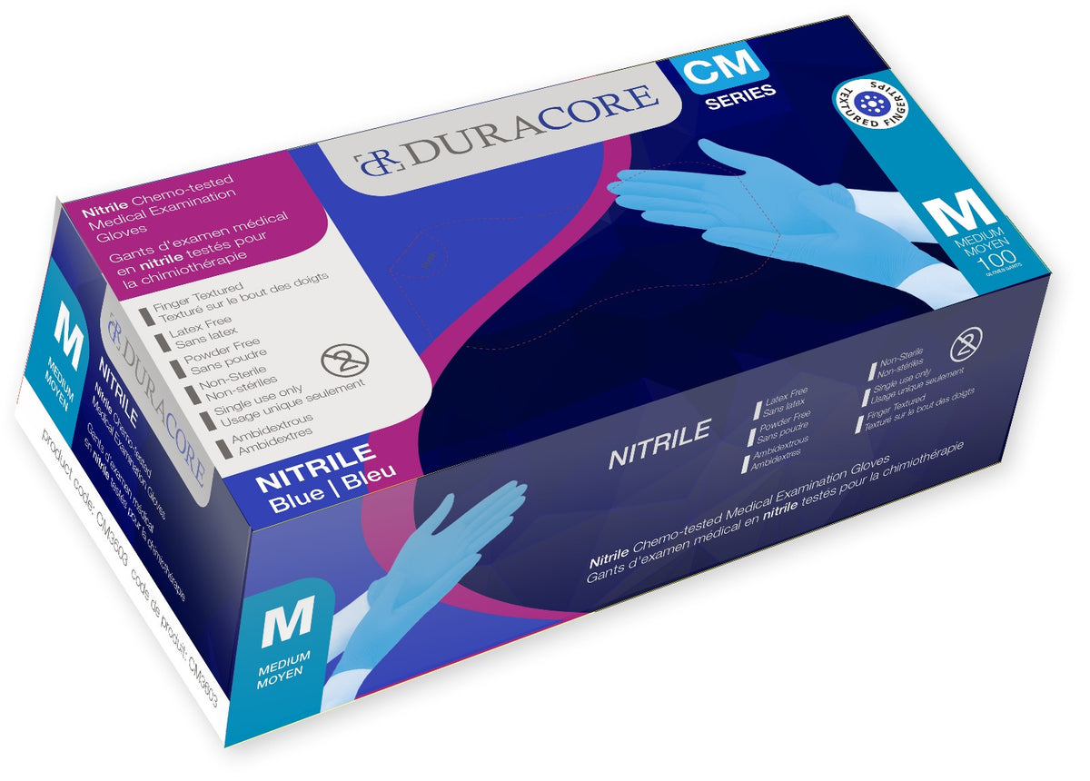 Duracore Blue Nitrile Chemo - tested Medical Examination Gloves, 3.2mil, Box of 100 - Daily Living/First Aid - Duracore - Medium - 810511001386