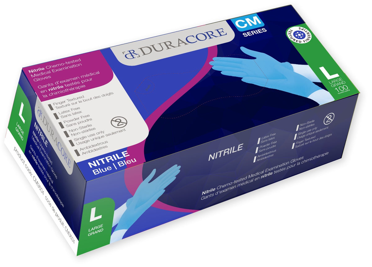Duracore Blue Nitrile Chemo - tested Medical Examination Gloves, 3.2mil, Box of 100 - Daily Living/First Aid - Duracore - Large - 810511001393