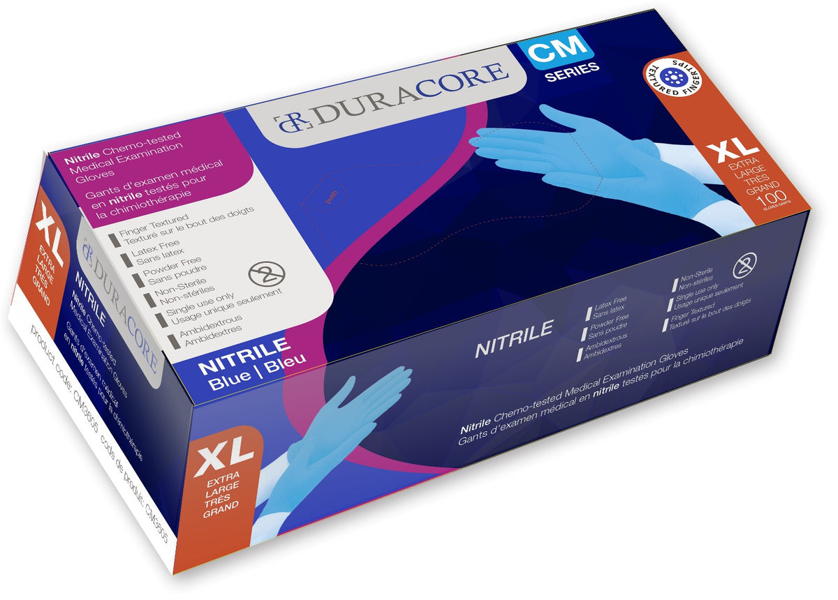 Duracore Blue Nitrile Chemo - tested Medical Examination Gloves, 3.2mil, Box of 100 - Daily Living/First Aid - Duracore - X - Large - 810511001409