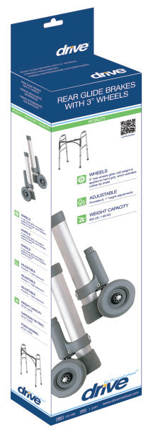 Drive Medical Rear Glide Walker Brakes with 3" Wheels, 1 Pair