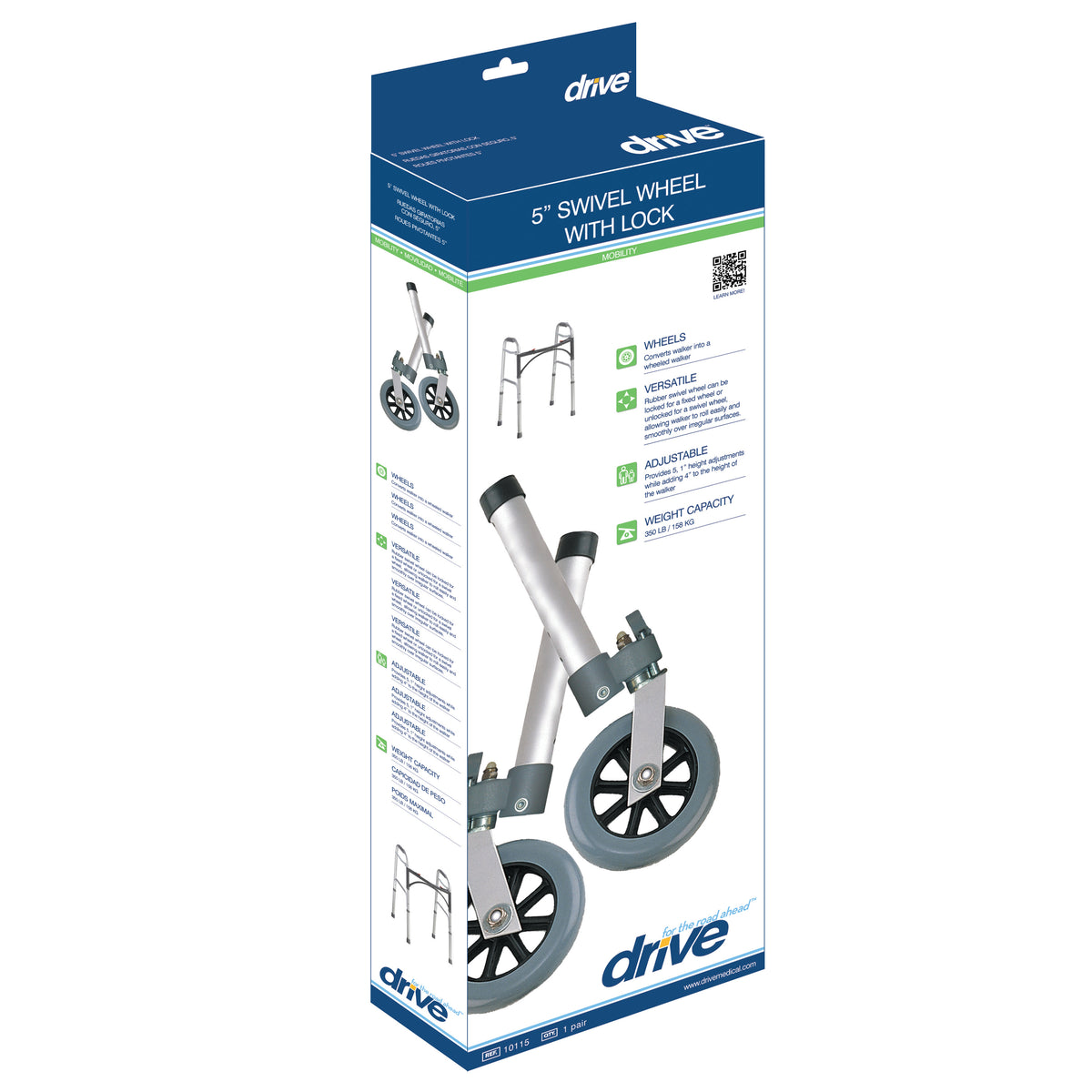 Drive Medical Swivel Lock Walker Wheels, 5", 1 Pair - Rollators & Walkers/Rollator & Walker Accessories - Drive Medical