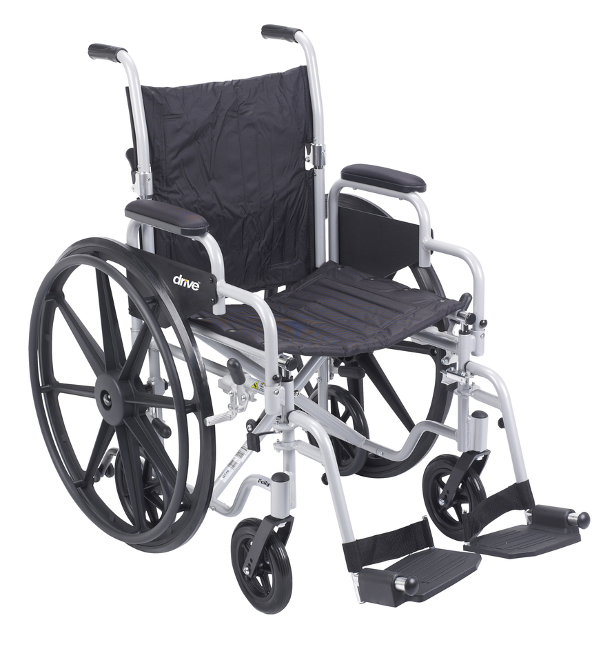 Drive Medical Poly Fly Light Weight Transport Chair Wheelchair with Swing away Footrests