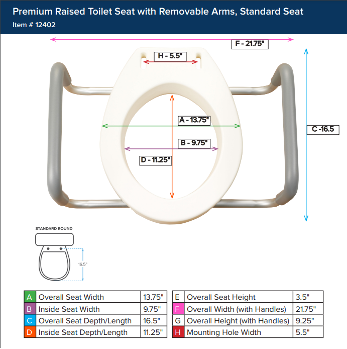 Drive Medical Premium Seat Riser with Removable Arms, Standard Seat - Home/Raised Toilet Seats - Drive Medical