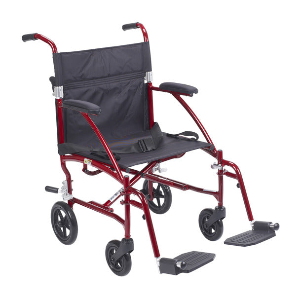Drive Medical Fly Lite Ultra Lightweight Transport Wheelchair, Burgundy