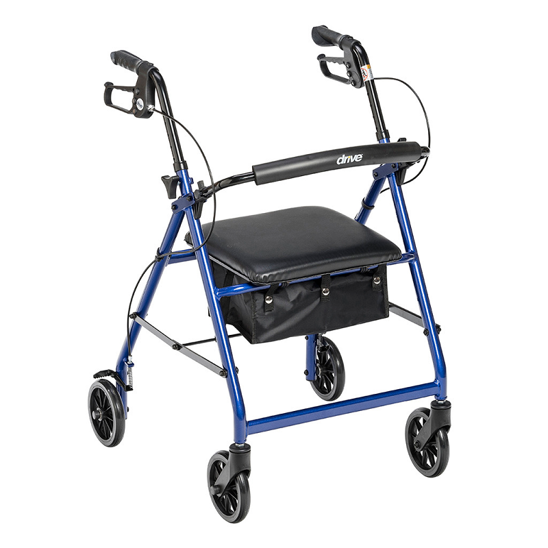 Drive Medical Walker Rollator with 6" Wheels, Fold Up Removable Back Support and Padded Seat - Rollators & Walkers/Rollators - Drive Medical - Blue - 822383233208