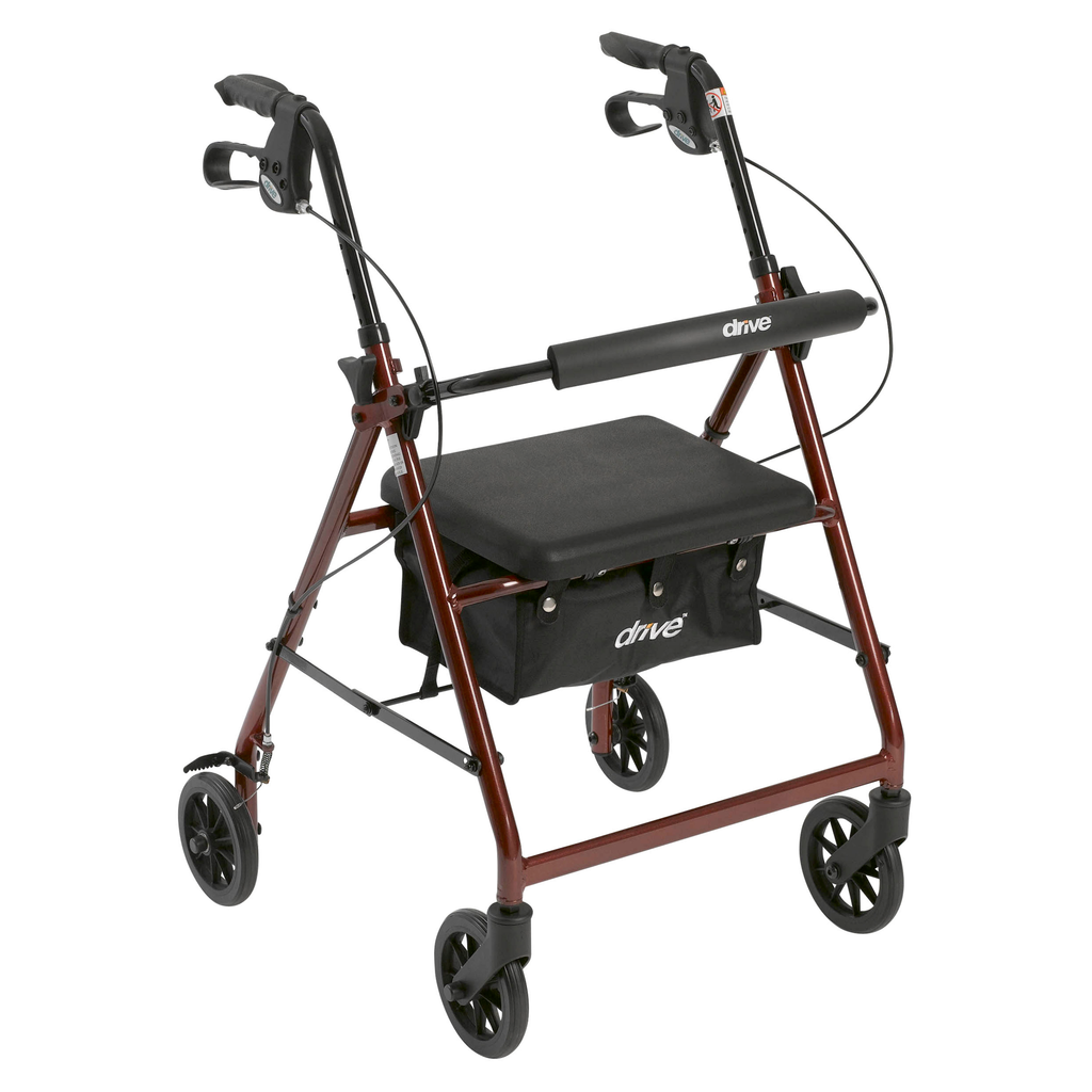 Drive Medical Walker Rollator with 6" Wheels, Fold Up Removable Back Support and Padded Seat