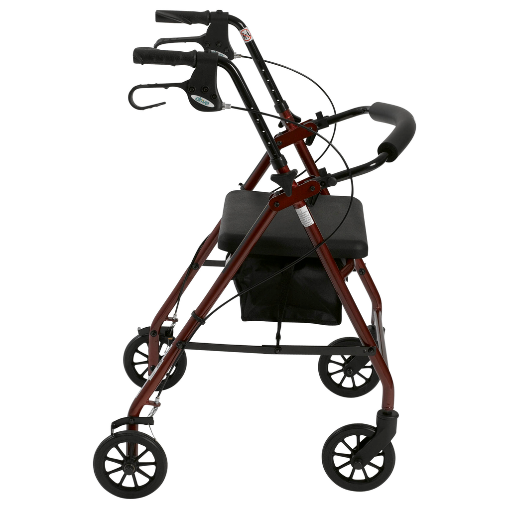 Drive Medical Walker Rollator with 6" Wheels, Fold Up Removable Back Support and Padded Seat