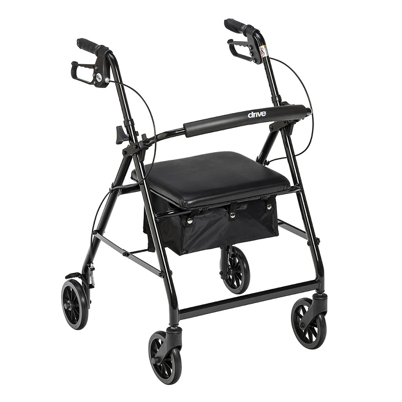 Drive Medical Walker Rollator with 6" Wheels, Fold Up Removable Back Support and Padded Seat - Rollators & Walkers/Rollators - Drive Medical - Black - 822383240664