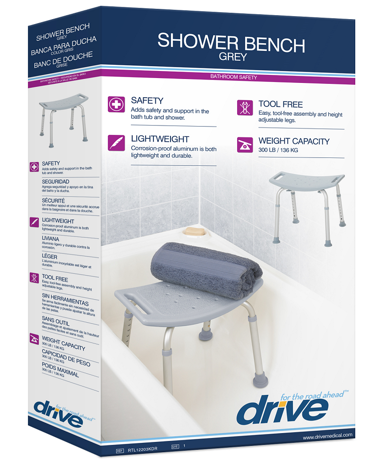Drive Medical Bathroom Safety Shower Tub Bench Chair, Gray