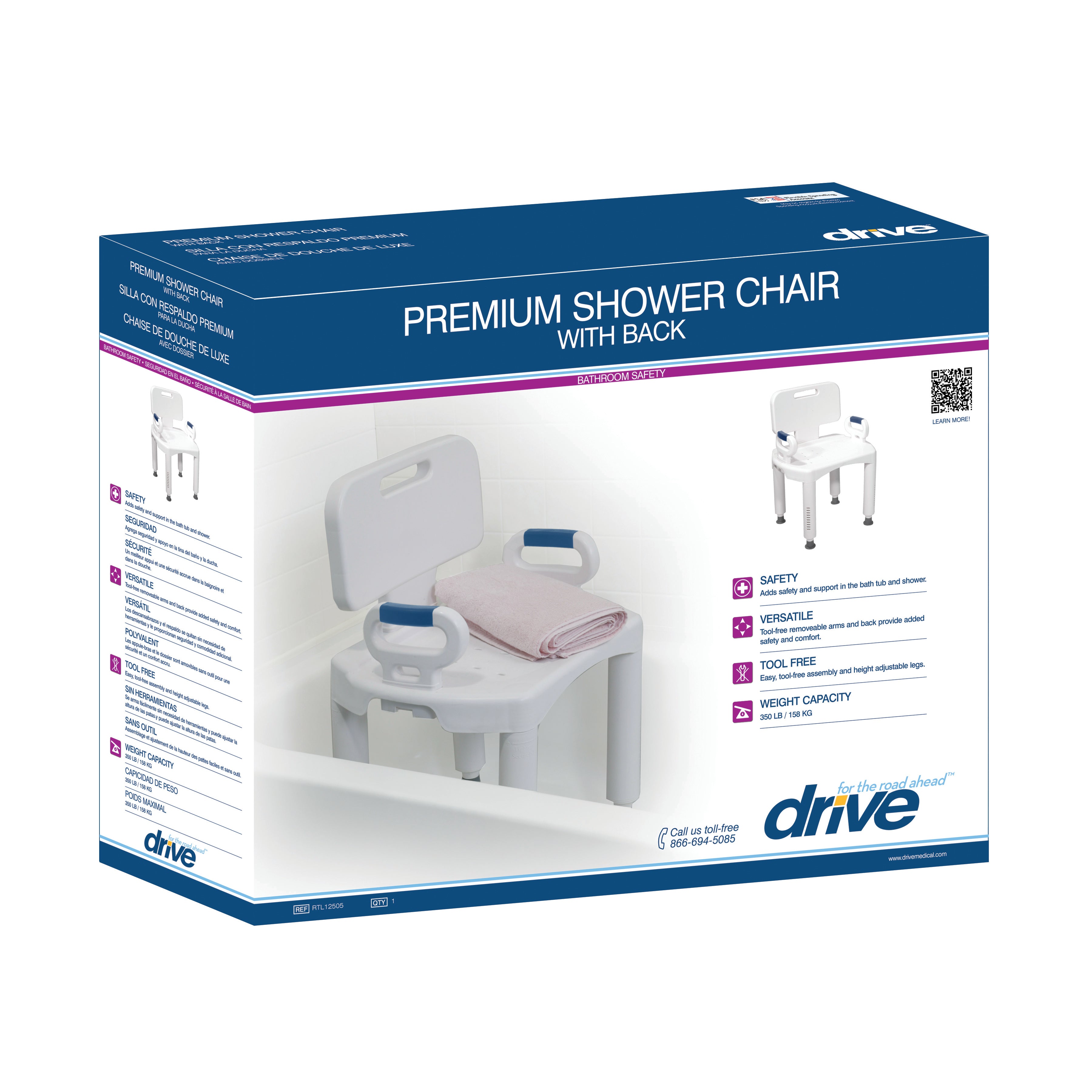 Drive Medical Premium Series Shower Chair with Back and Arms