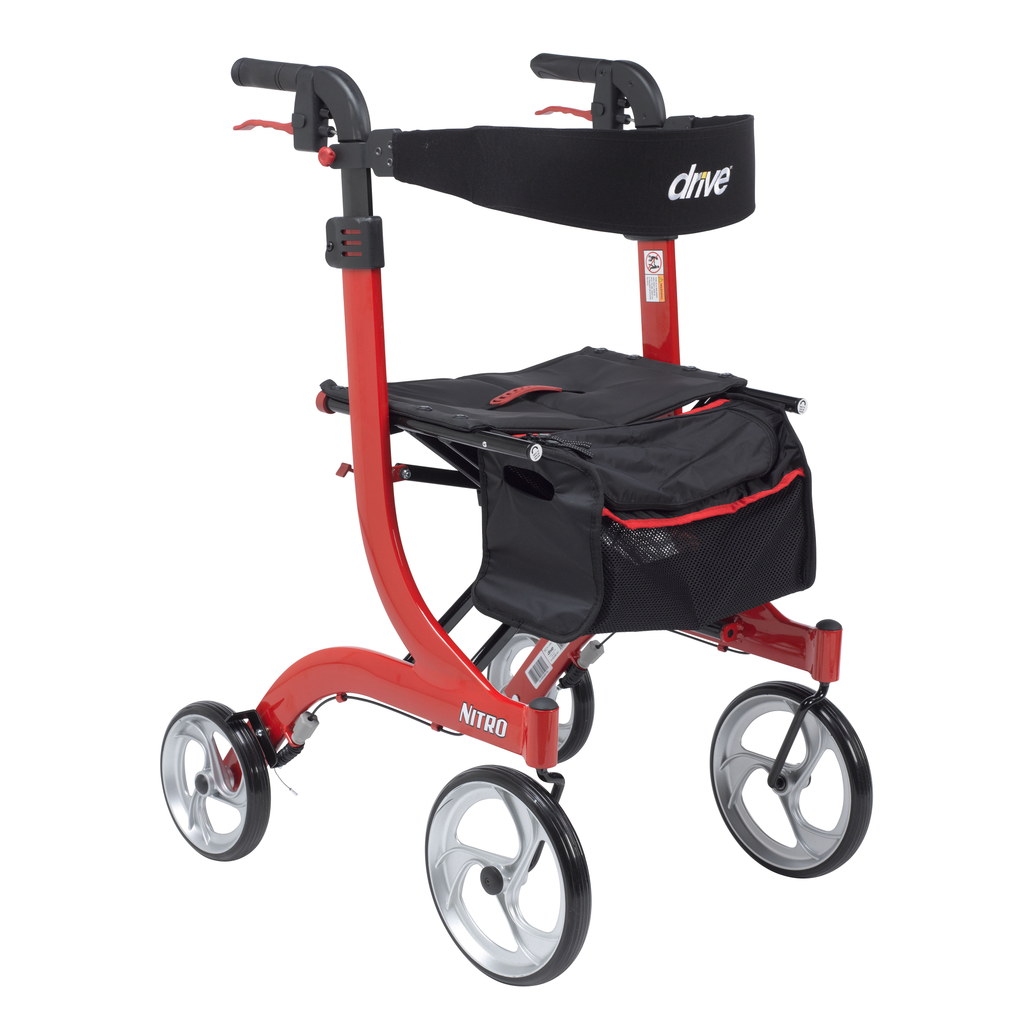 Drive Medical Nitro Euro Style Walker Rollator - Rollators & Walkers/Rollators - Drive Medical - Tall - Red - 822383523910