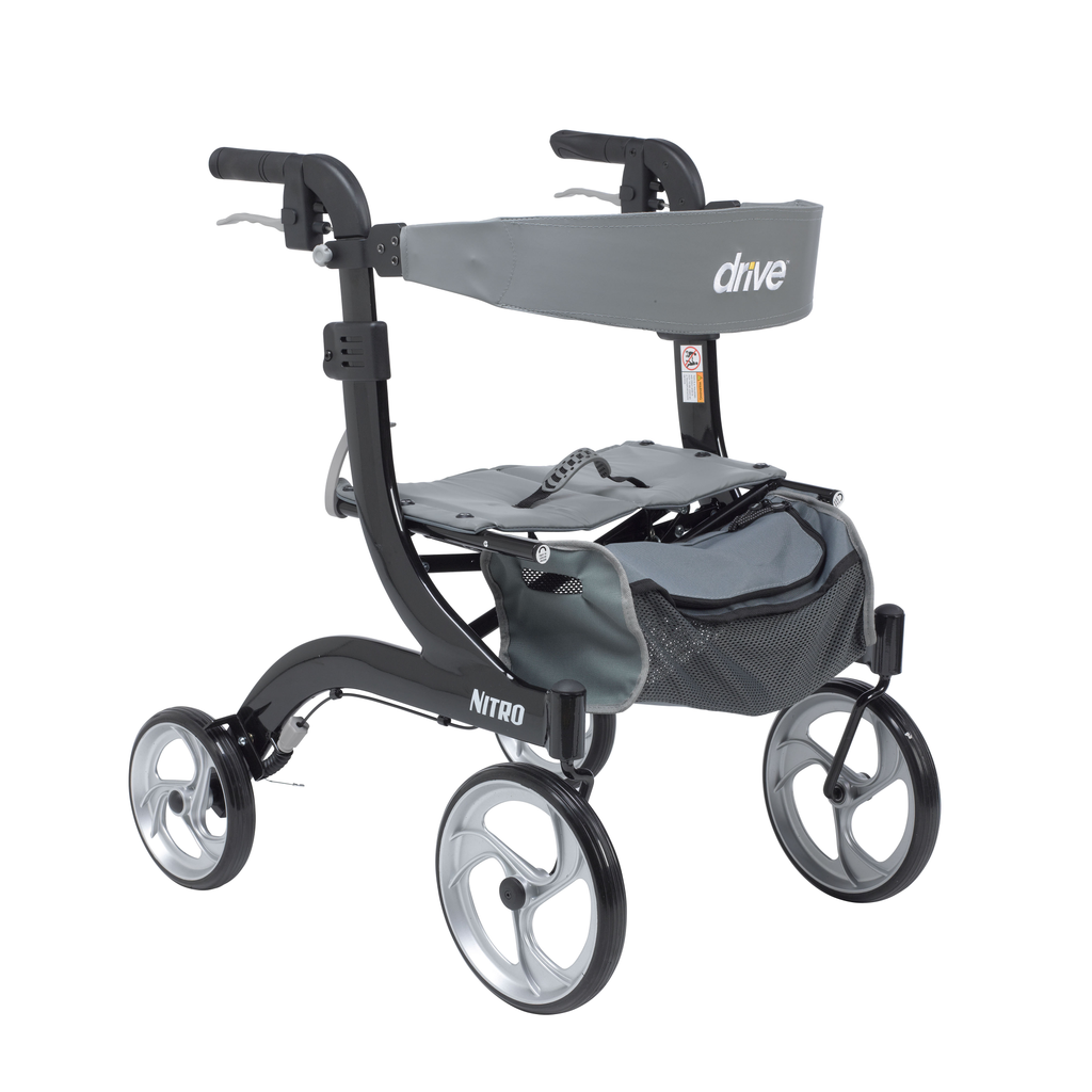 Drive Medical Nitro Euro Style Walker Rollator - Rollators & Walkers/Rollators - Drive Medical - Hemi Height - Black - 822383523941