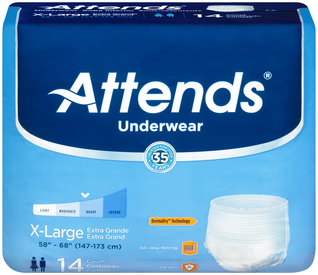 Attends Underwear, Heavy Absorbency - / - Attends - X - Large - 14 Count - 086679281506