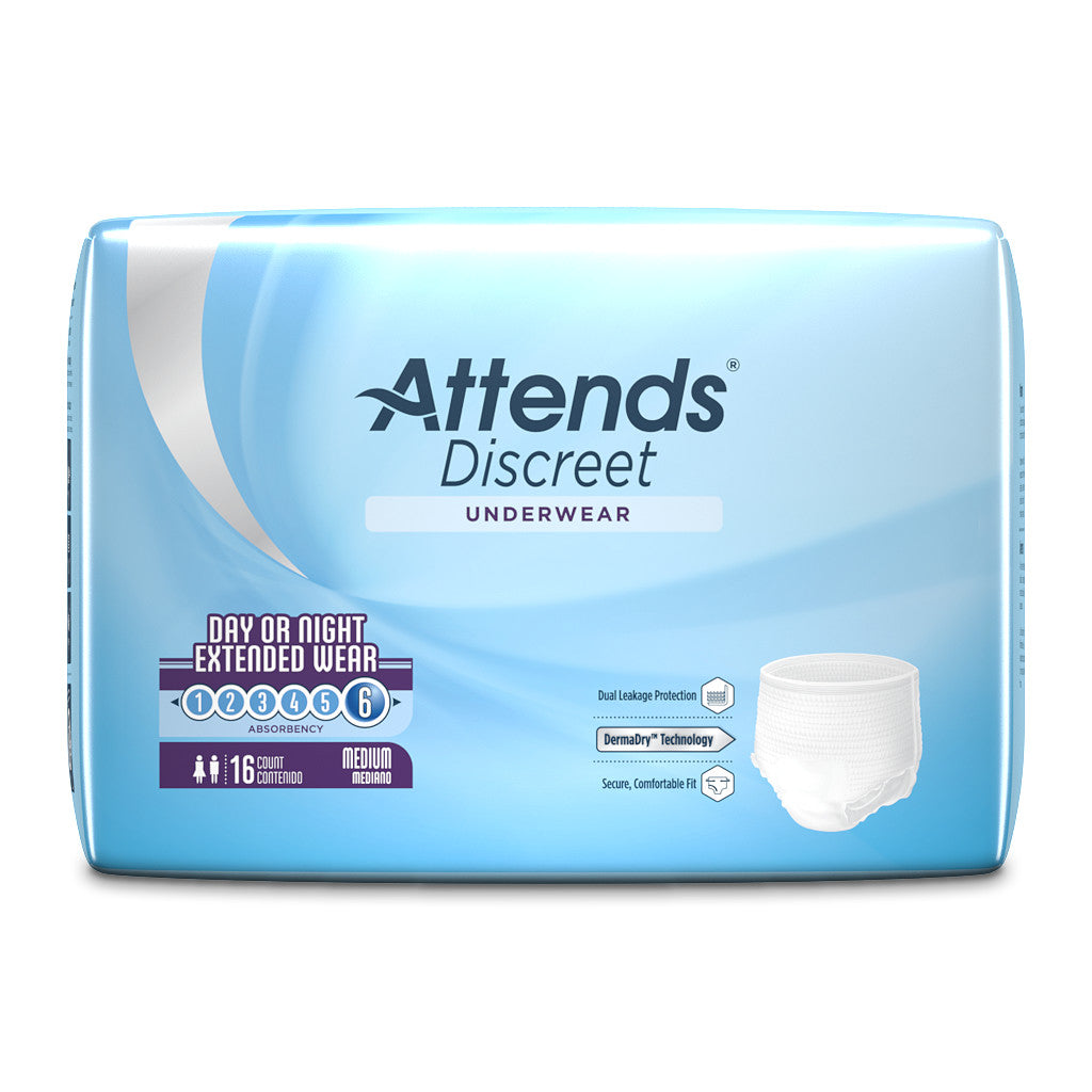 Attends Discreet Day/Night Extended Wear Underwear, Level 6 Absorbency