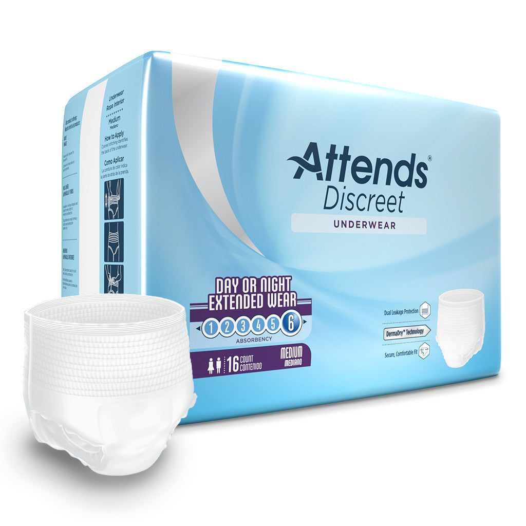 Attends Discreet Day/Night Extended Wear Underwear, Level 6 Absorbency