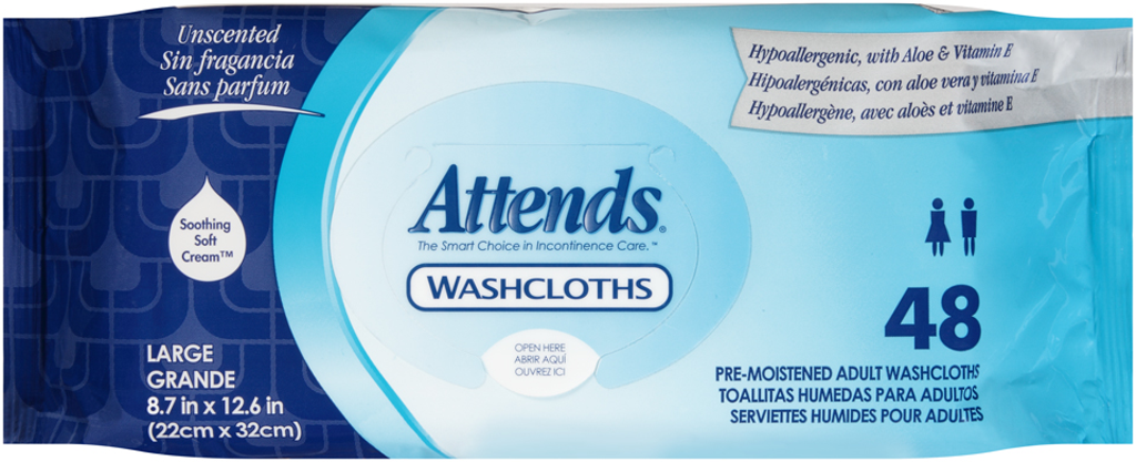 Attends Washcloths, Unscented, 48 Count - // - Attends
