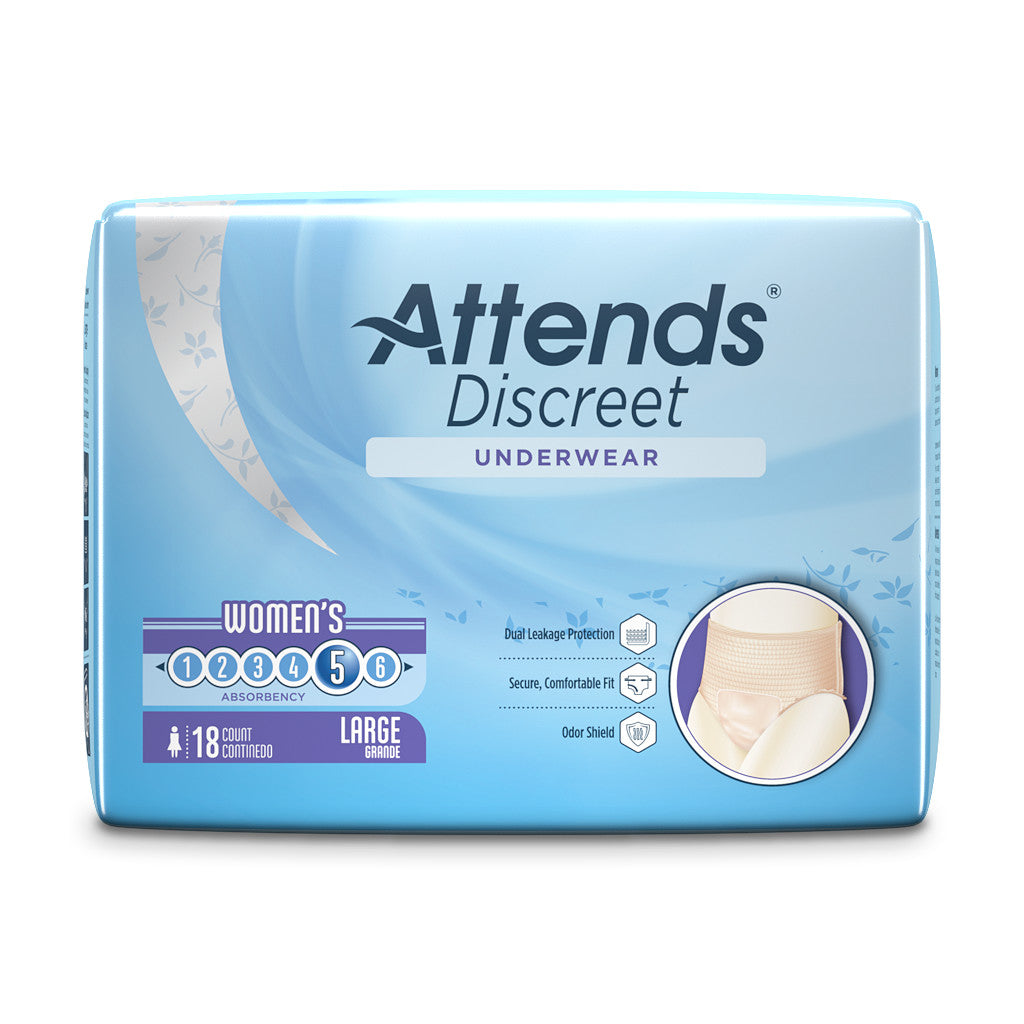 Attends Discreet Women's Underwear, Level 5 Absorbency - / - Attends - Large - 18 Count - 086679435466