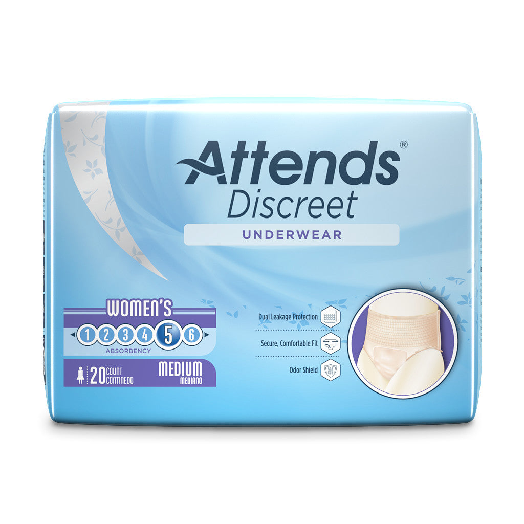 Attends Discreet Women's Underwear, Level 5 Absorbency - / - Attends - Medium - 20 Count - 086679435473