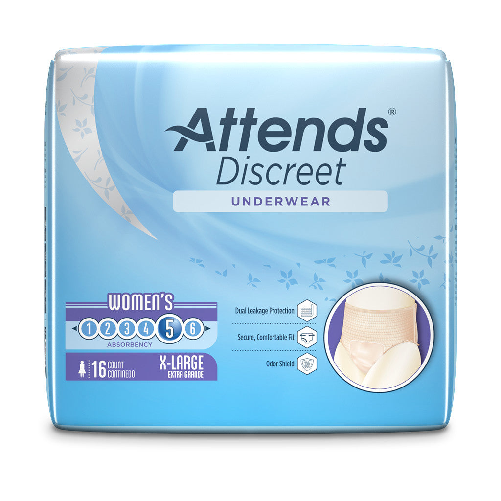Attends Discreet Women's Underwear, Level 5 Absorbency - / - Attends - X - Large - 16 Count - 086679435480