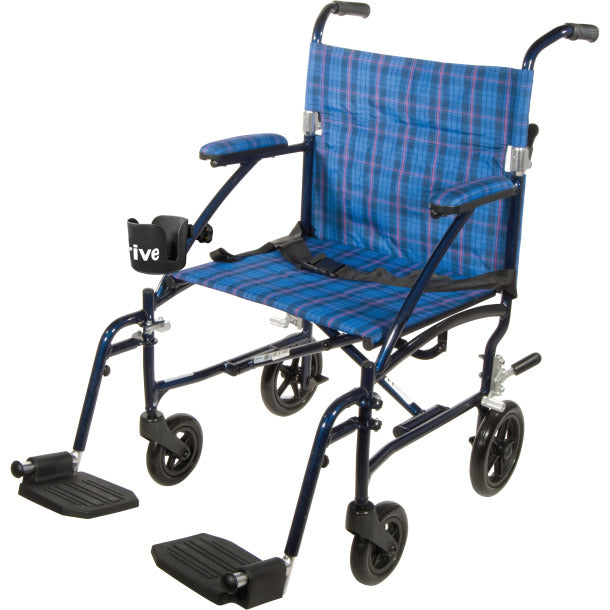 Drive Medical Fly Lite Ultra Lightweight Transport Wheelchair, Blue
