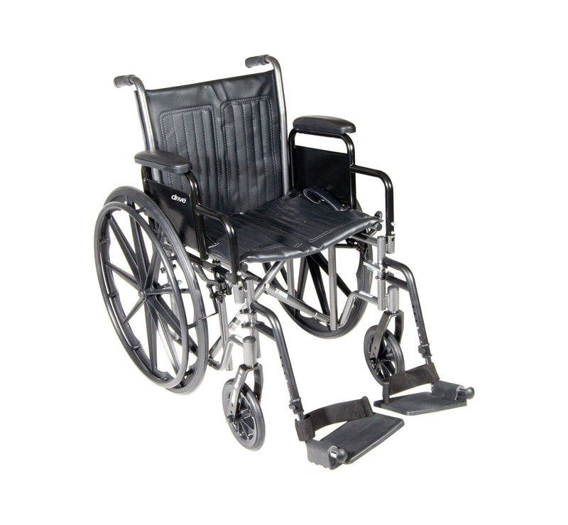 Drive Medical Silver Sport 2 Wheelchair, Detachable Desk Arms, Swing away Footrests, 18" Seat